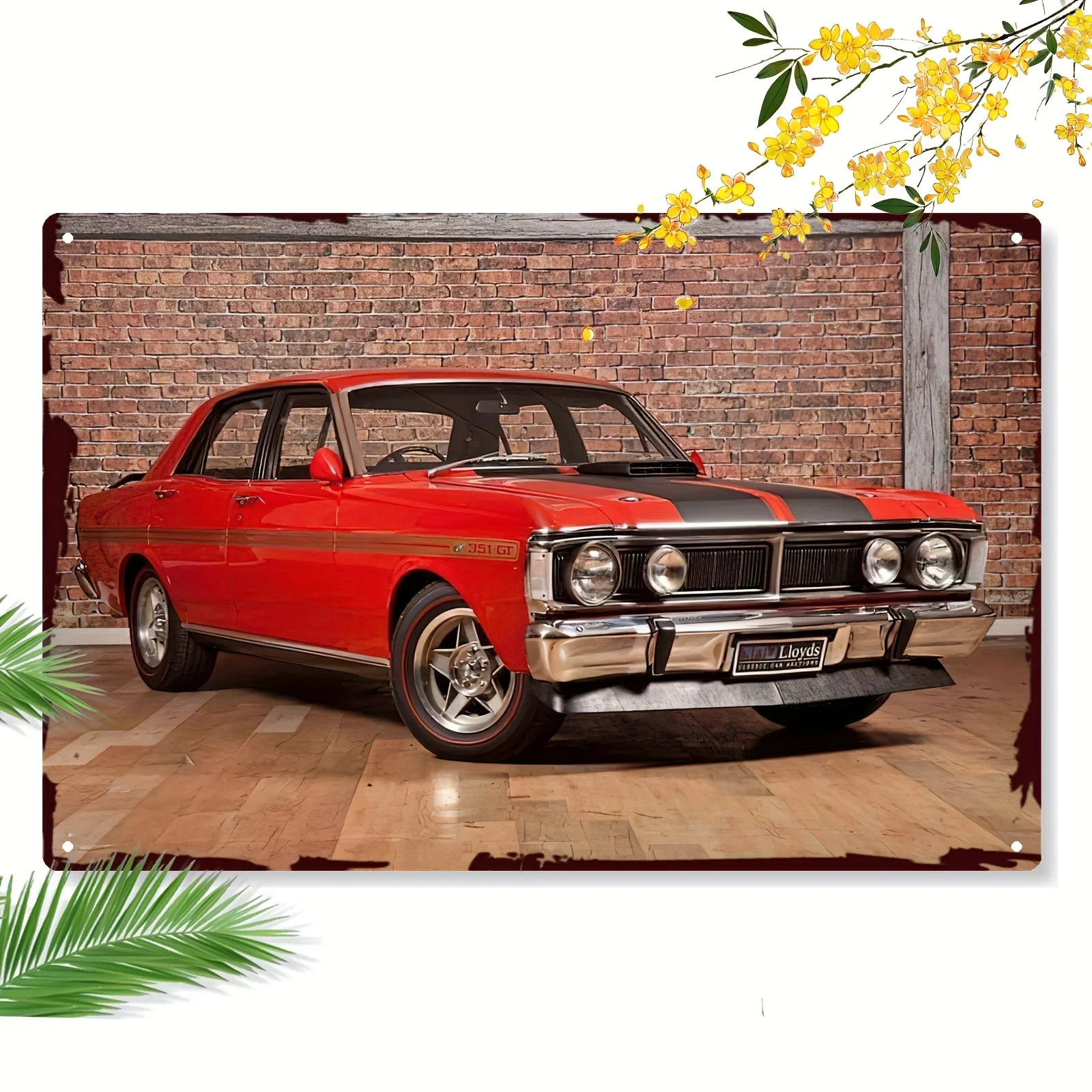 Vintage for Falcon GTHO Phase III Metal Sign - , Classic Red Car Design with Detailed Brick Wall Art, Home, Club, and