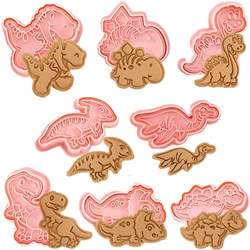 8 Pieces Dinosaur Cookies Cutter Dough Stamp Plastic 3D Cartoon Pressable Biscuit Mold Confectionery Baking Pastry Bakeware