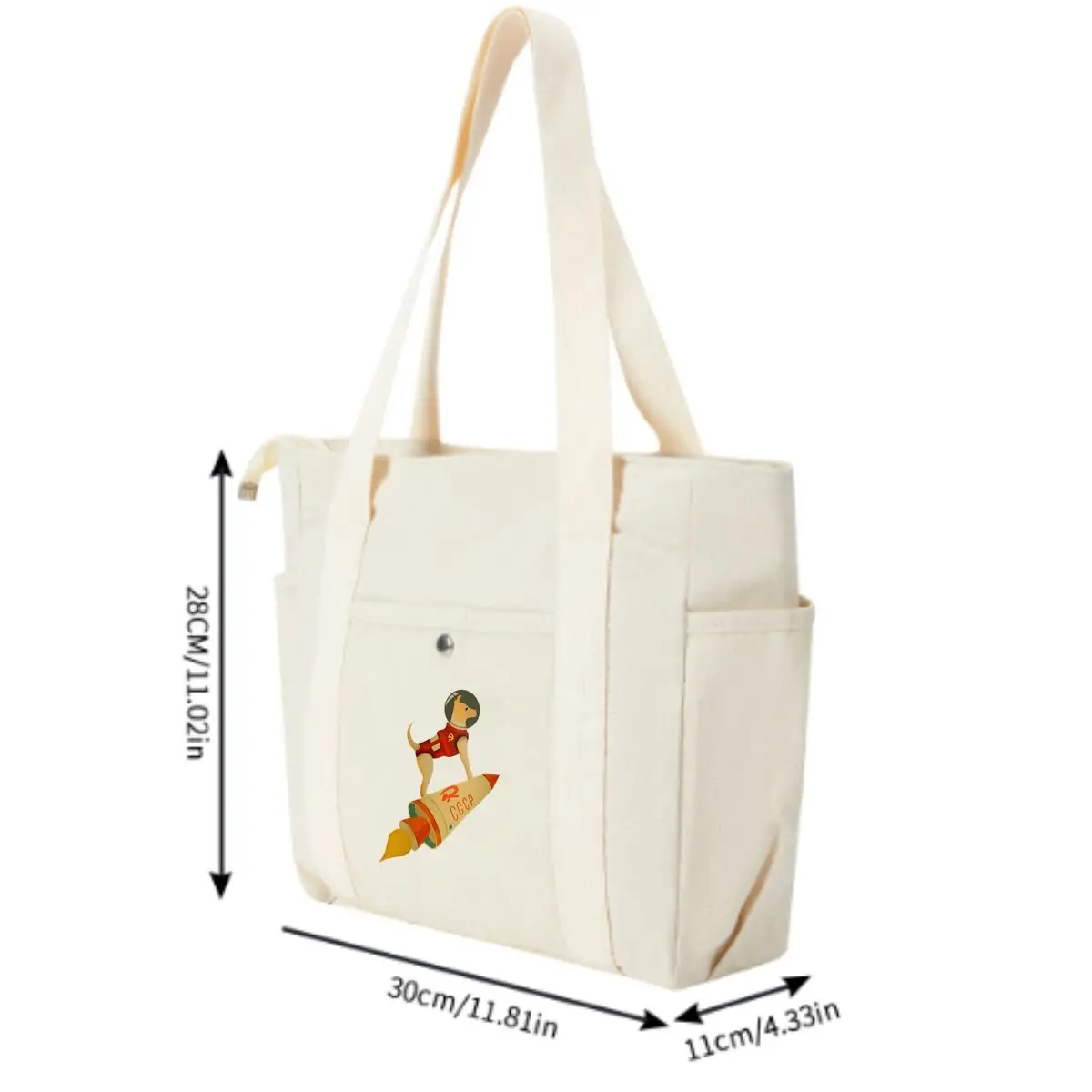 Space Dog Whimsical Cosmonaut Dog on Rocket Art with Multiple Pocket Lightweight Foldable Design for Office Commute Shopping