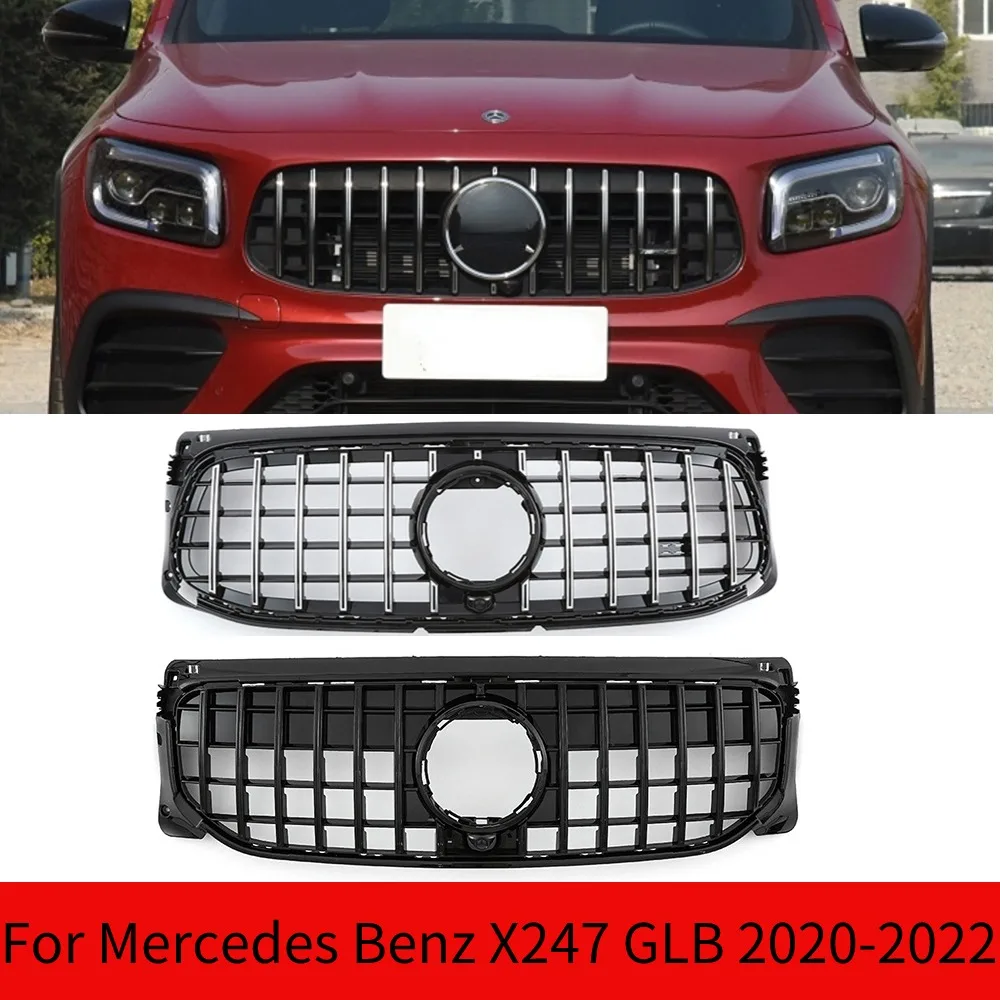 

Front Grill Grille For Mercedes Benz X247 GLB-Class 2020-2022 GLB250 GT R Style Deluxe Black/Silver Upper Bumper Hood Mesh Grid