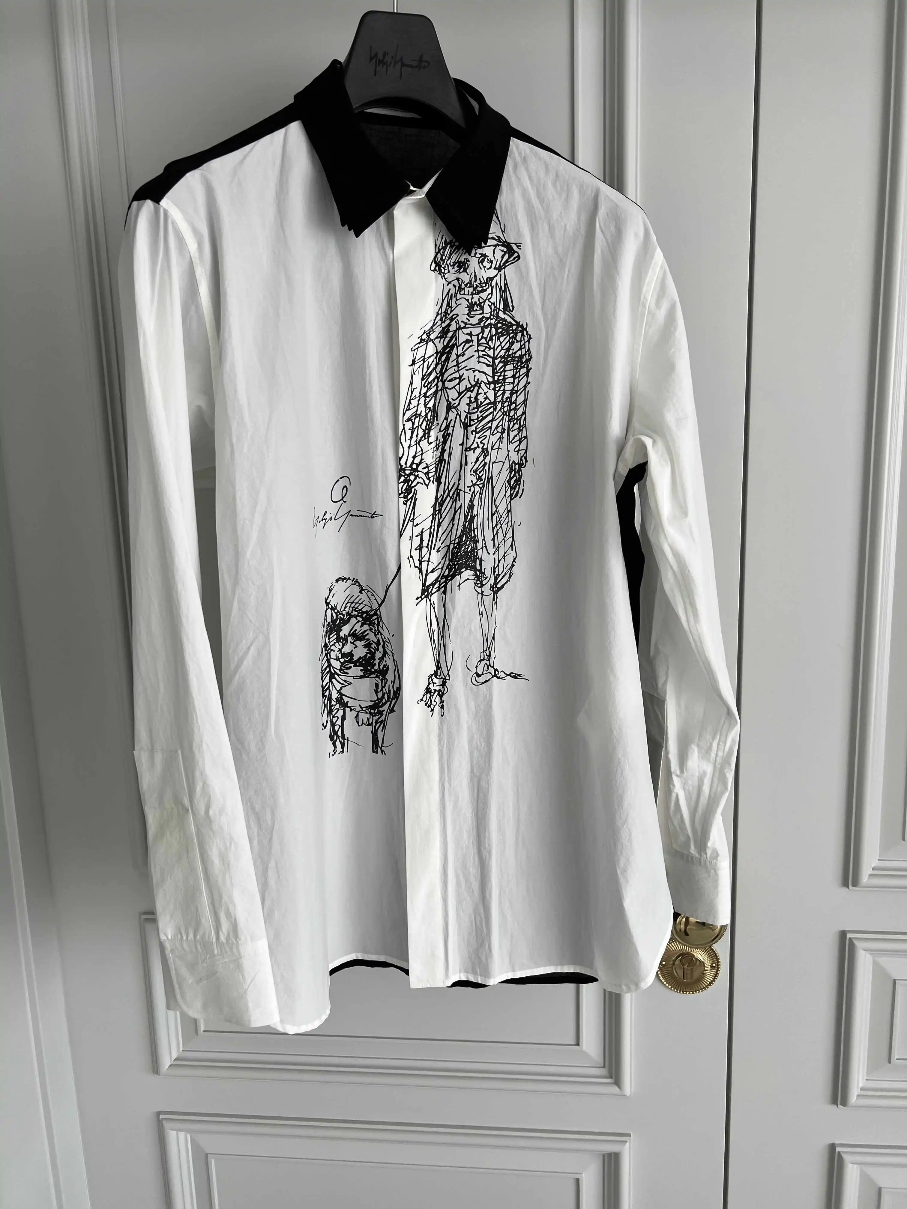 TOP-YAMAMOTO original design pure cotton poplin dog walking printed shirt Men's Egyptian cotton shirt