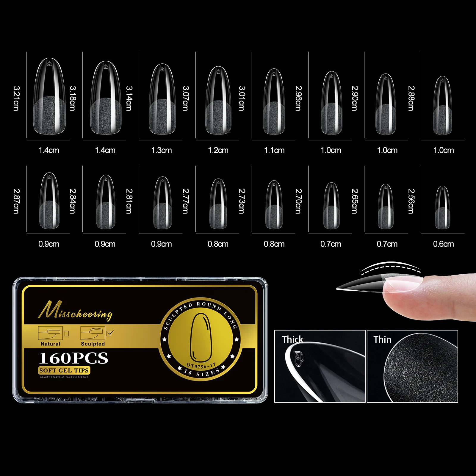 S-2XL Glänzende falsche Nagelspitzen, geformtes weiches Gel, Mandelsarg, Stiletto, vollständige Abdeckung, zum Aufdrücken der Nägel, künstliche DIY-Verlängerungsversorgung – Detail 22
