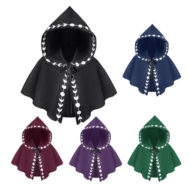 Halloween jubah bertudung penyihir penyihir mewah jubah Punk Cosplay Gotik kostum Halloween serbaguna kostum Cosplay untuk pria wanita