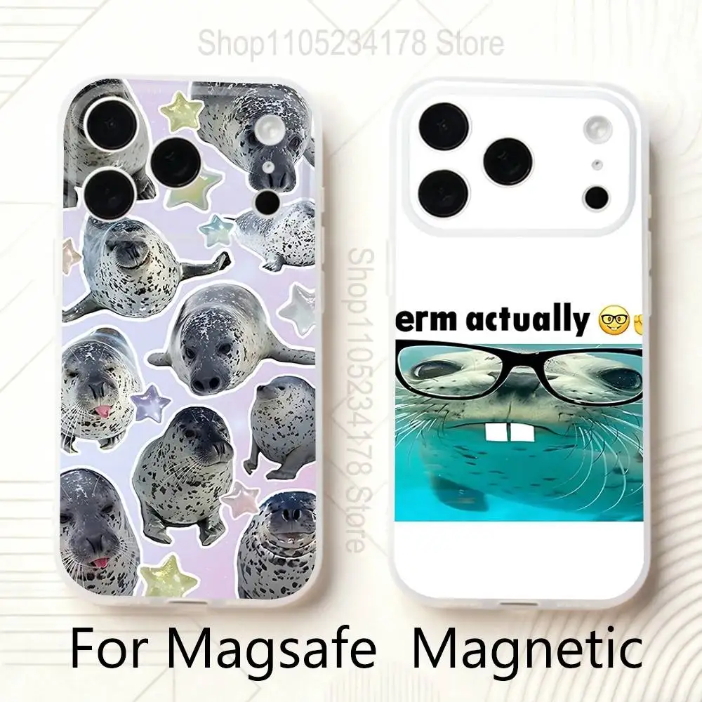 

Cute and Funny Seals For iPhone 11,12,13,14,15,17,16,Pro,Plus,E,Max,Air,Mini Clear Magnetic Frosted Cover