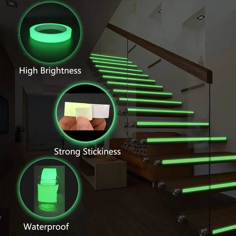 Green Glow In The Dark Tape, Self Adhesive Luminous Fluorescent Sticker Tape for Wall Stair Safety Marking Party Decor
