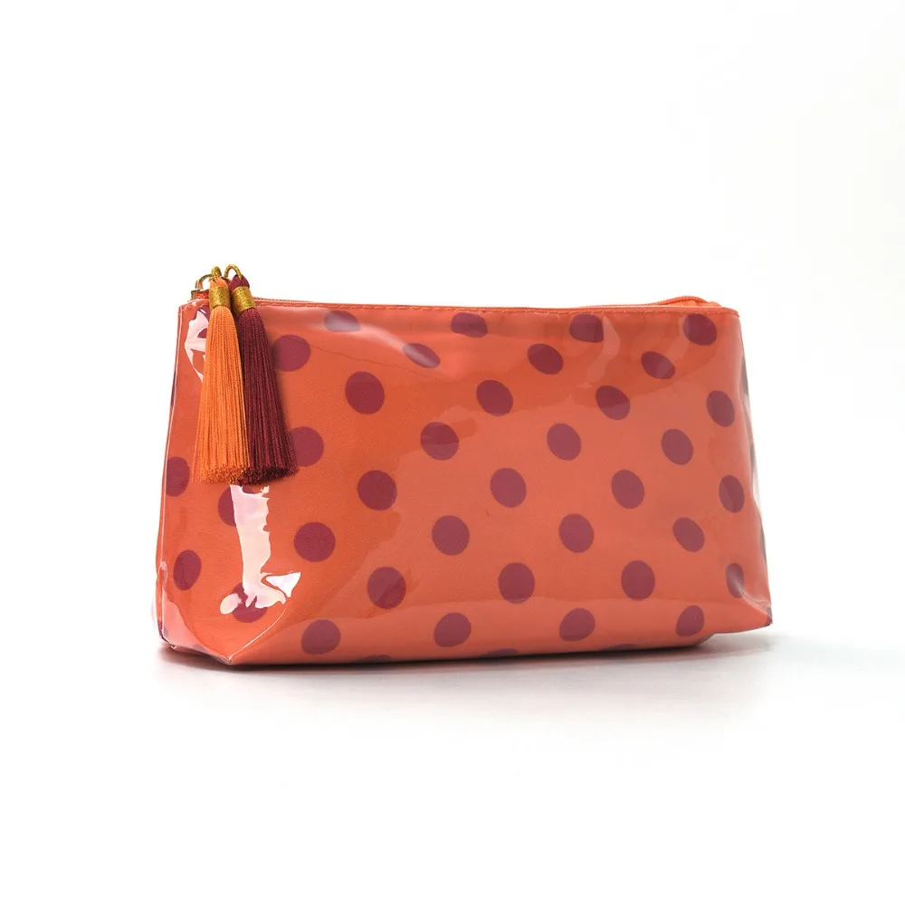 PVC Polka Dot Makeup Bag Retro With Tassel PVC Cosmetic Bag Polka Dot Large Capacity Travel Toiletry Bag Vacation