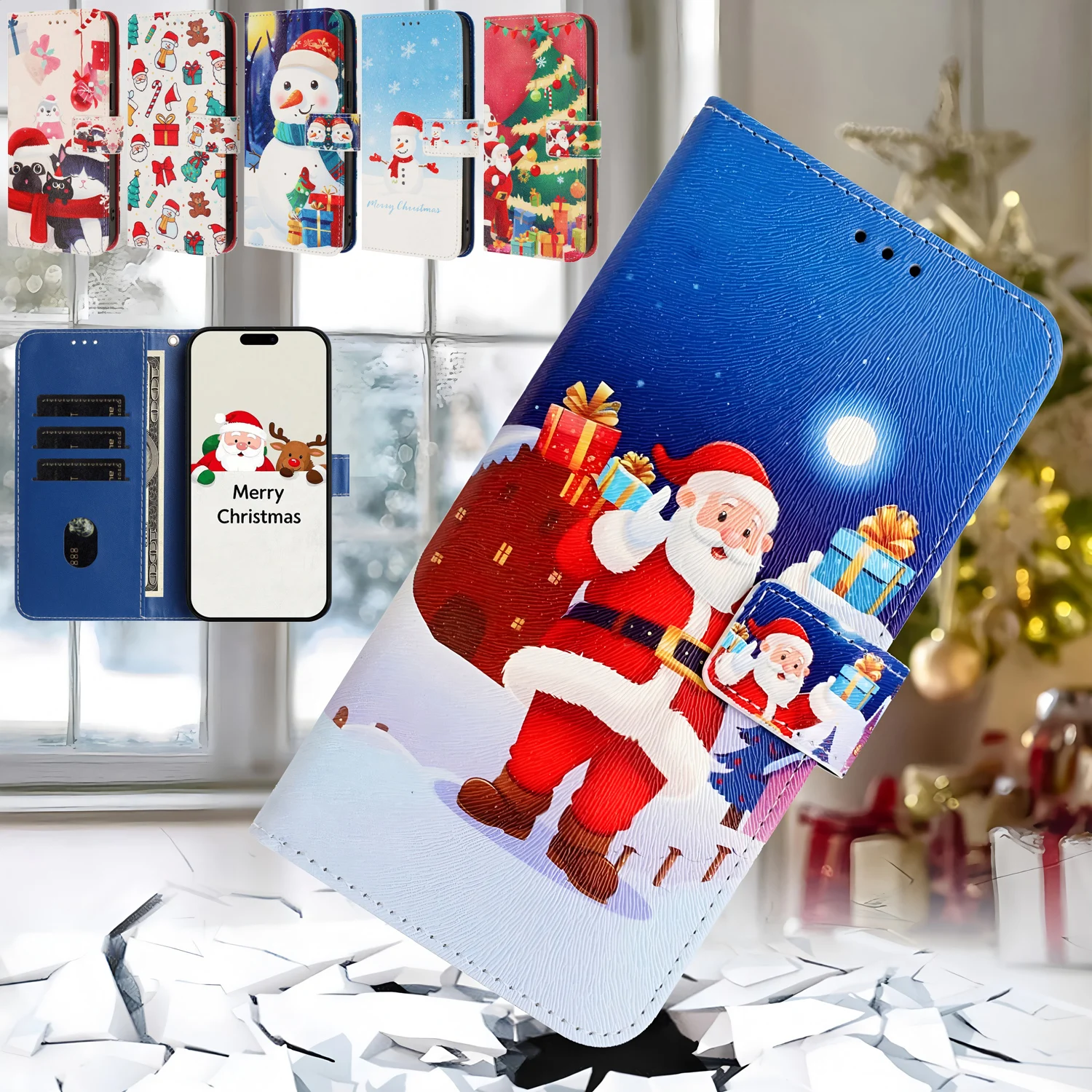 เคสโทรศัพท์แบบกระเป๋าสตางค์สำหรับ Motorola Moto Thinkphone 25 S30 X30 X40 Pro พร้อมช่องใส่บัตร ฝาพับลาย Navidad