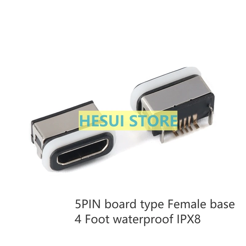 Waterproof MicroUSB 5pin board top type Female base stainless steel case 4-pin insert board submersible grade waterproof IPX8