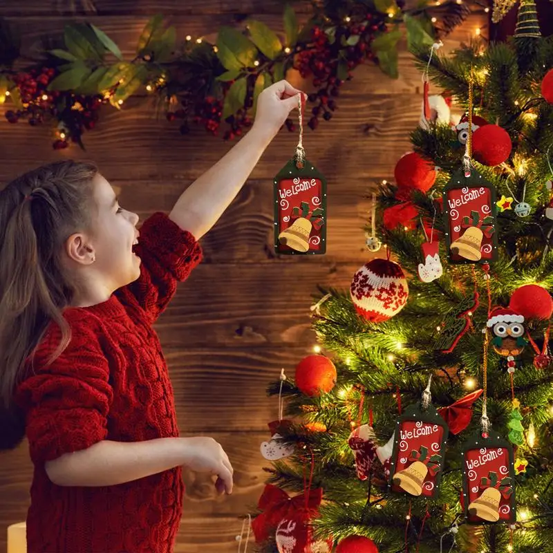 Enfeites de árvore de natal de madeira árvore de natal pendurado decorações pingente natal casa decoração de casamento presentes de ambiente de férias