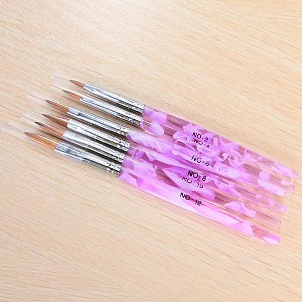 6x 6 Different Size Violet Gel Nail Art Brush NO.2,4,6,8,10,12 Pen Set