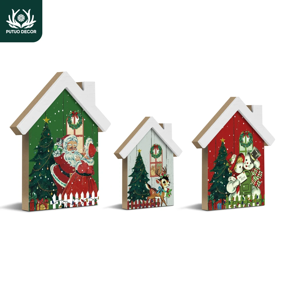 

Putuo Decor 3pc Christmas House Table Decoration, Tabletop Decoration for Family Farm Living Room Bedroom，Merry Christmas,Gifts