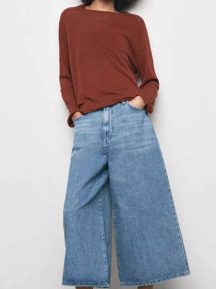 

European and American style summer new women's casual linen simple round neck long sleeve bottoming sweater