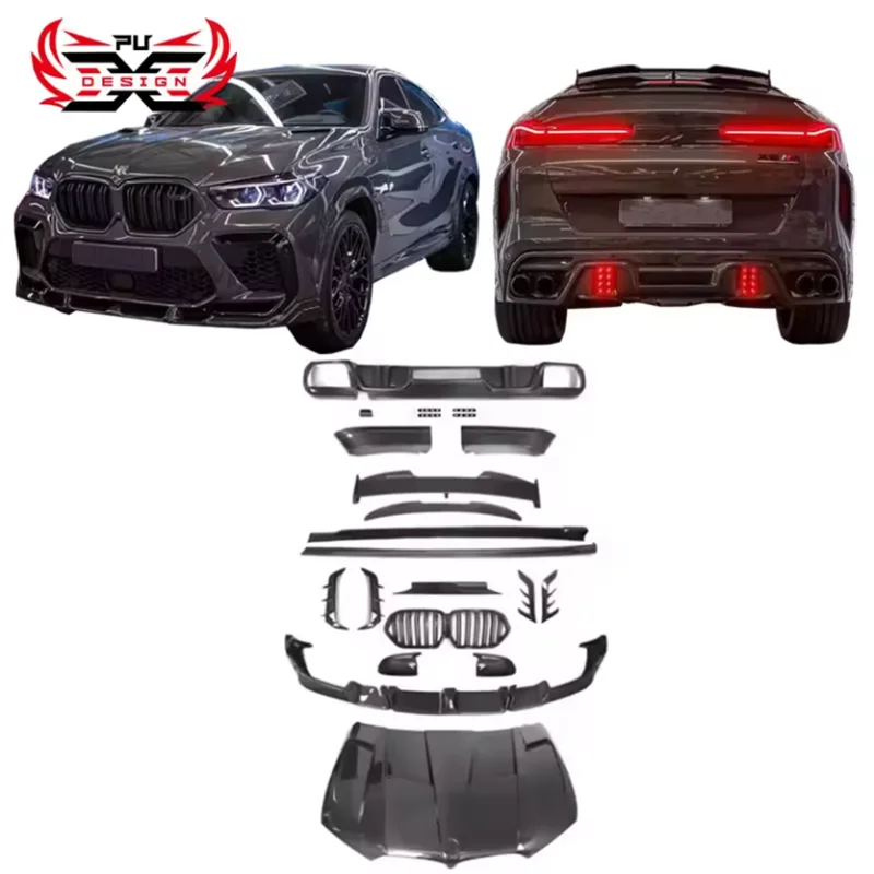 

For BMW X6M F96 LD Style Carbon Fiber Front Lip Side Skirt Rear Diffuser Grille Hood Canards Spoiler Wing Body Kit