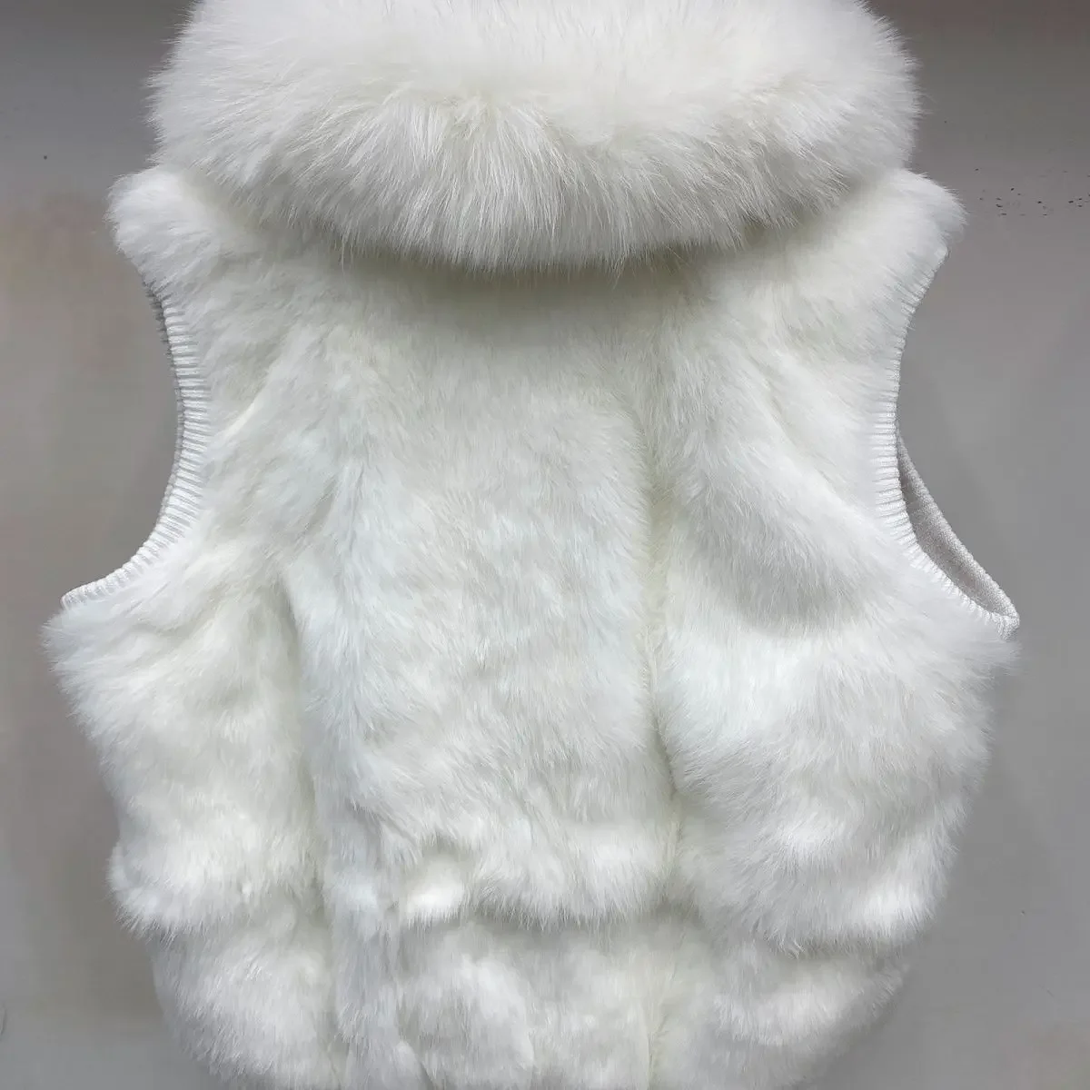 Real Rabbit Fur Coat For Women Winter Natural Fox Fur Collar Fashion Slim Vintage Jackets Sleeveless Fashion New Female