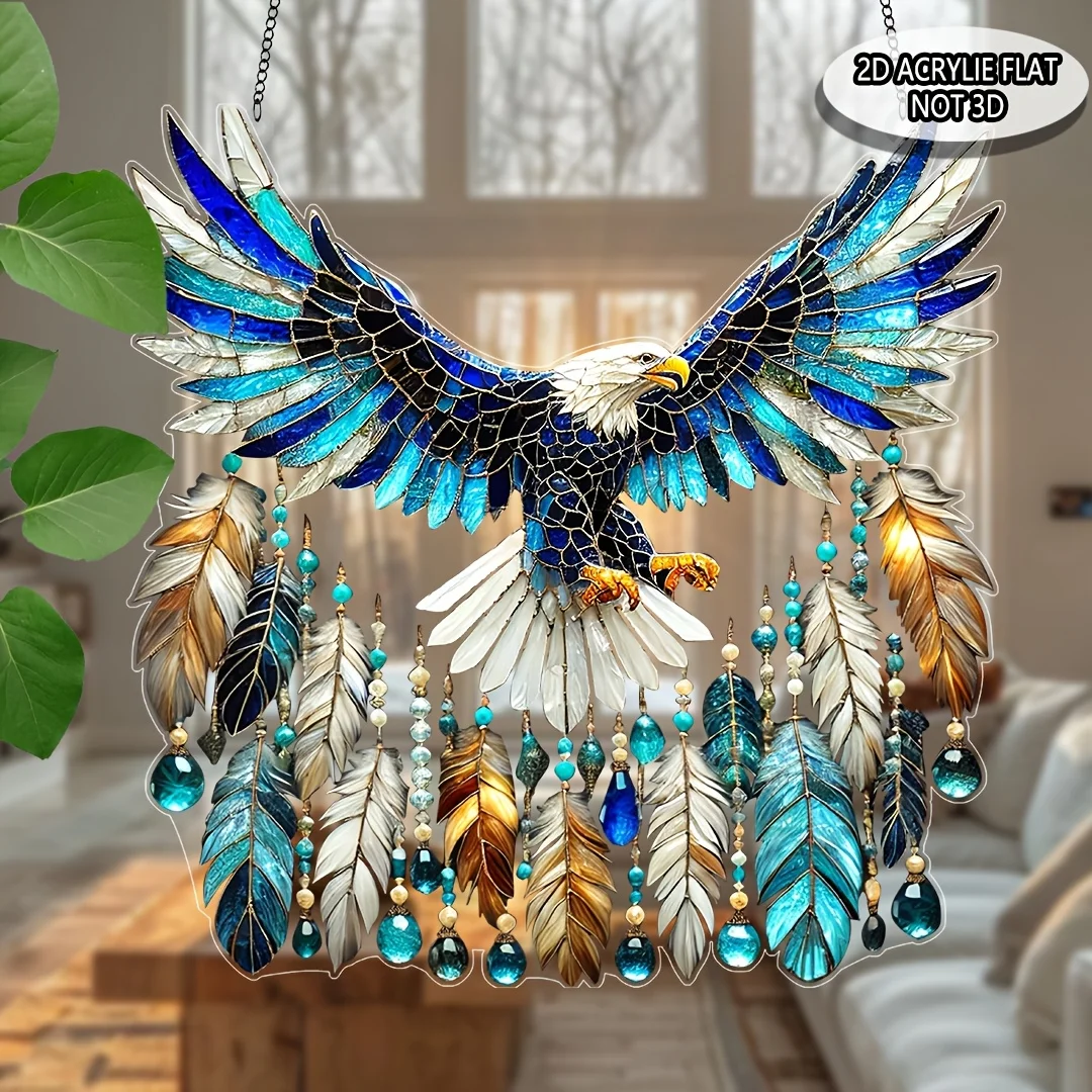 Atrapasueños de águila calva 2D de 8 pulgadas, decoración de ventana acrílica de Color, día soleado, hogar, oficina, jardín, patio, colgante de pared artístico hecho a mano