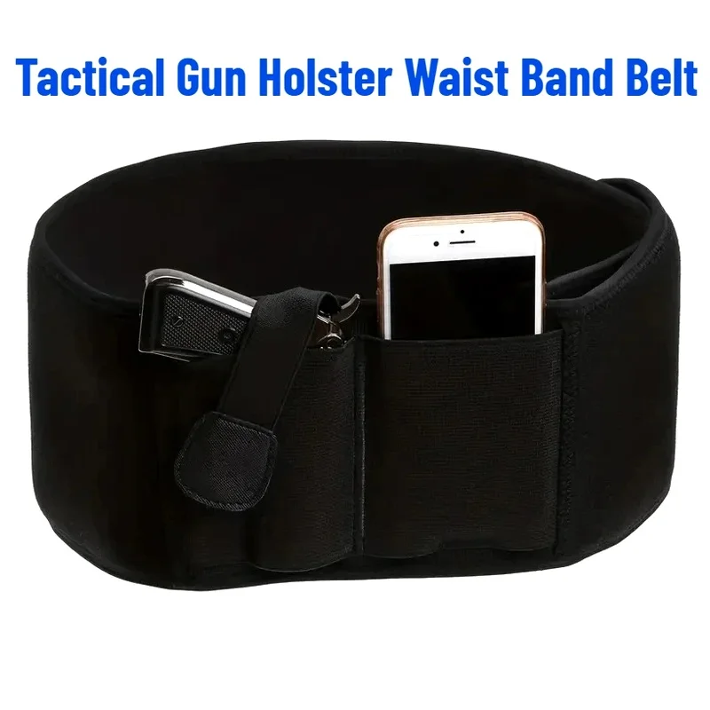 Tactical Gun Holster Waist Band Belt Concealed Carry Phone Bag Portable Hidden Belly Defense Use for Outdoor Hunting Fitness