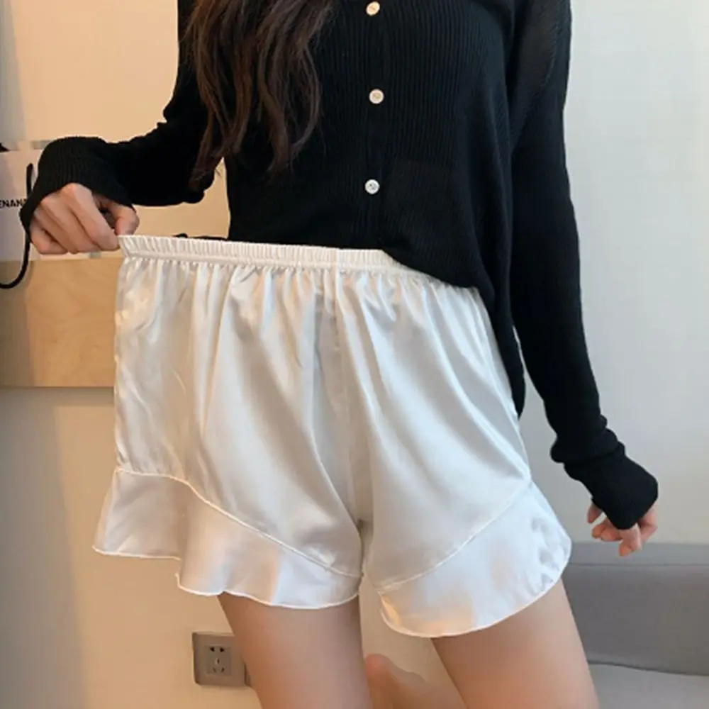 Women Silk Outer Wear Anti Emptied Safety Pants Ruffle Shorts