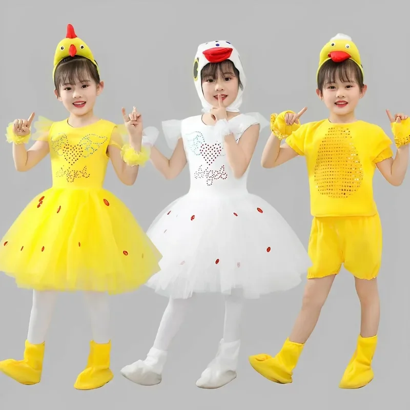 Kids Duck and Chick Cosplay Outfit Animal Costume Girls and Boys Yellow Duck Dancing Cute Clothes Chick Ugly Duckling Goose