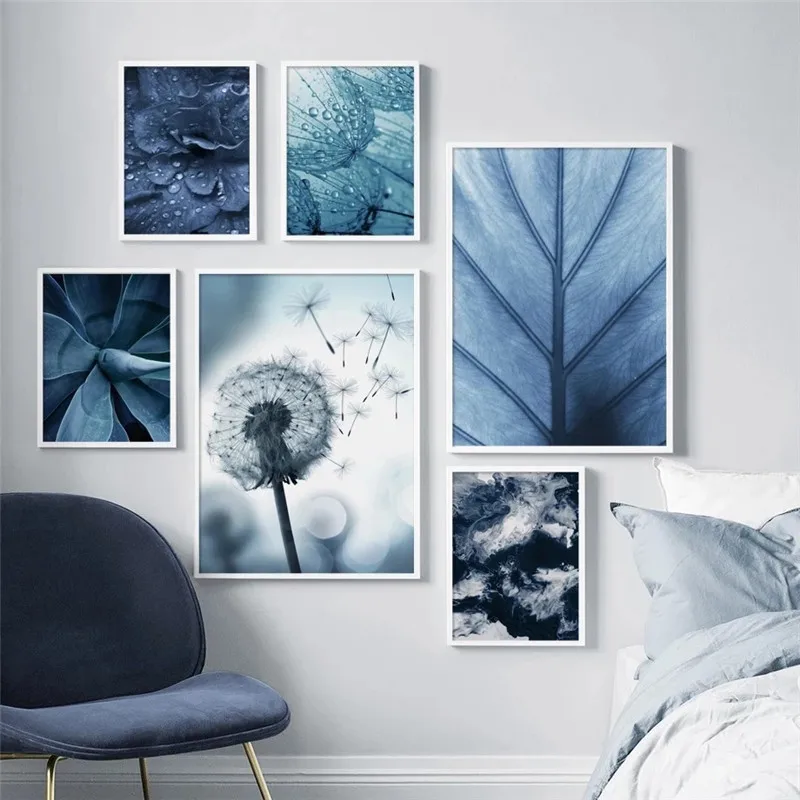 Landscape Poster Plant Dandelion Succulents Photography Close-Up Wall Painting Still Life Gray-Blue Canvas Printing Decorative