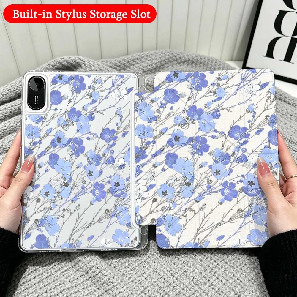 

Flower Branch Pattern Case For Xiaomi Redmi Poco Pad 5 6 7 8 Pro SE 11 11.2 12.1 Inch Transparent Y-Shaped Folding Tablet