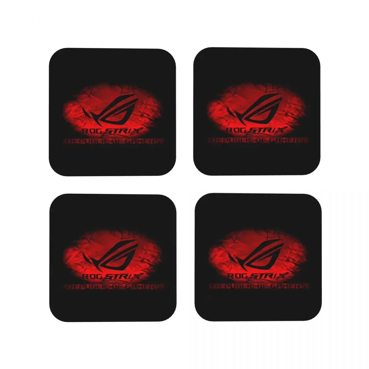 Rog Strix Asus Black And Red Coasters Kitchen Placemats Non-slip Insulation Cup Coffee Mats For Home Tableware Pads Set of 4