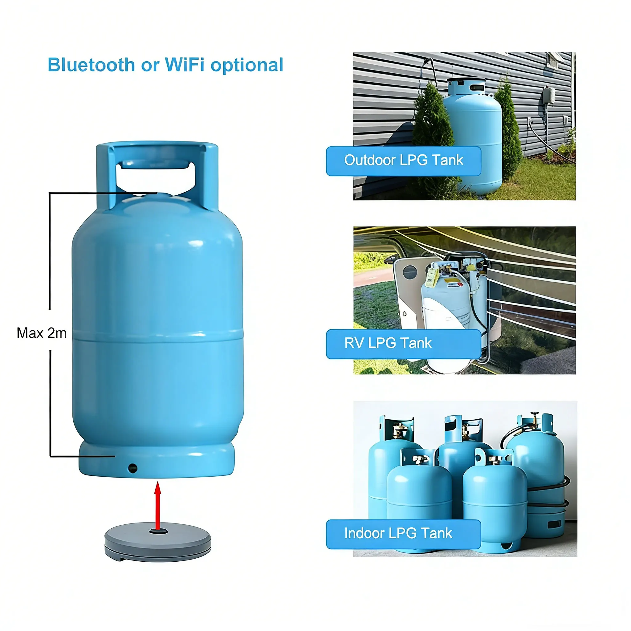 Smart Home Gas Cylinder Level Indicator, Wireless Innovative Ultrasonic Diesel Tank Level Sensor for RV Monitoring