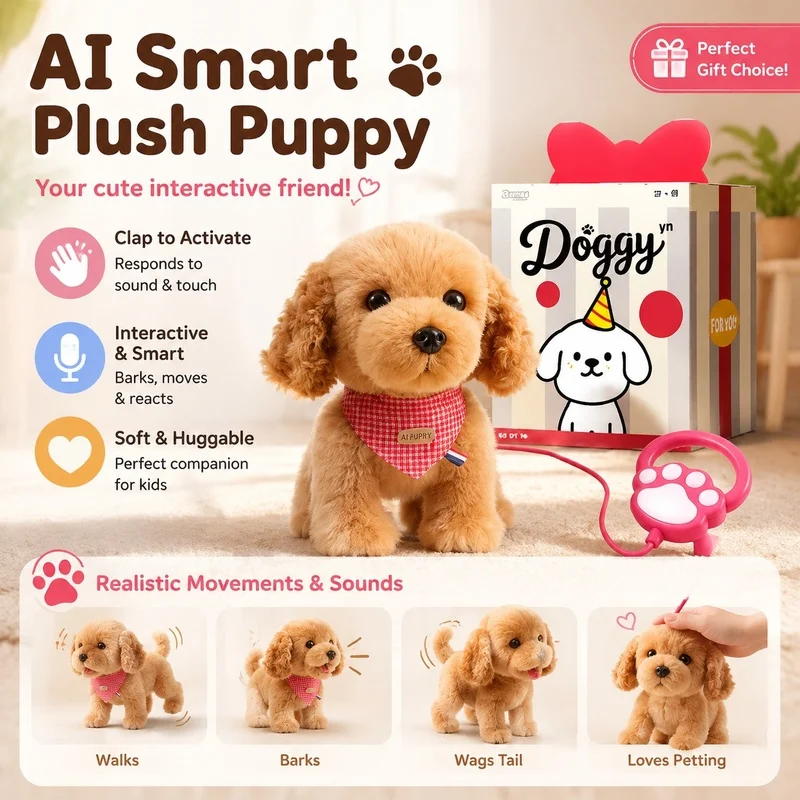 Tendef Electric Plush Pet Dog Walking Barking Simulation Interactive Stuffed Animal Toy Birthday Gift For Indoor Play