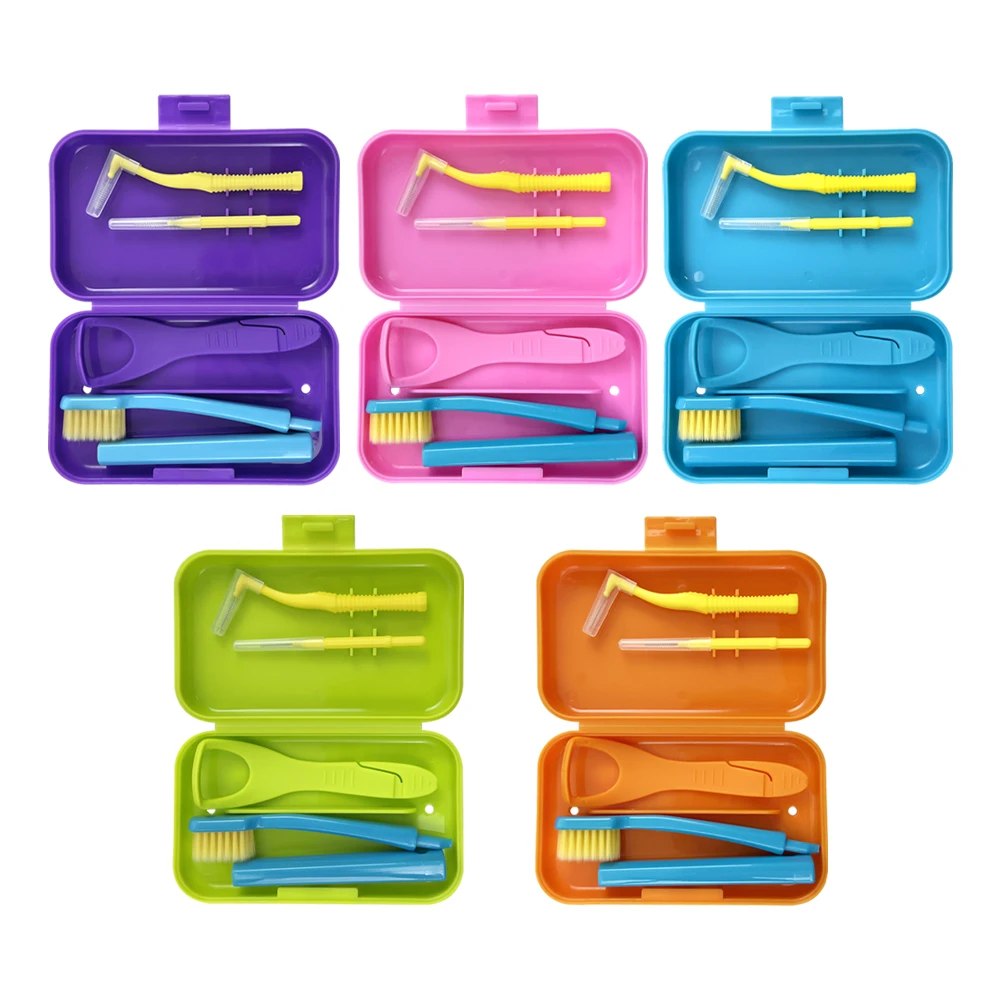 4 Pcs/set Portable Oral Care Kit Travel Cleaning Set Storage Box Teeth Interdental Cleaners Brushes Oral Hygiene With Tongue Scr