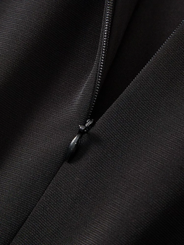 ZJYT Runway 2025 Primavera Manica lunga Abiti con perline per le donne Elegante O Collo Breve Office Party Abito casual Nero Bianco Vestido