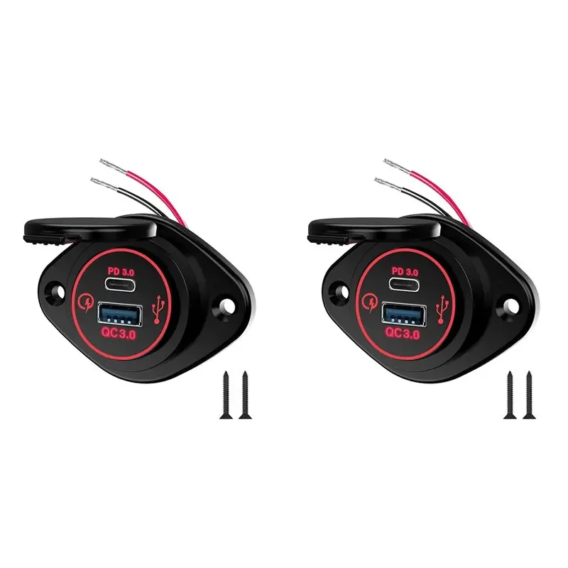 【AC77 Top !! 】2X Modified Multifunctional Car Phone Waterproof Car RV Yacht QC PD Dual QC3.0 USB Fast Charging,Red Displ