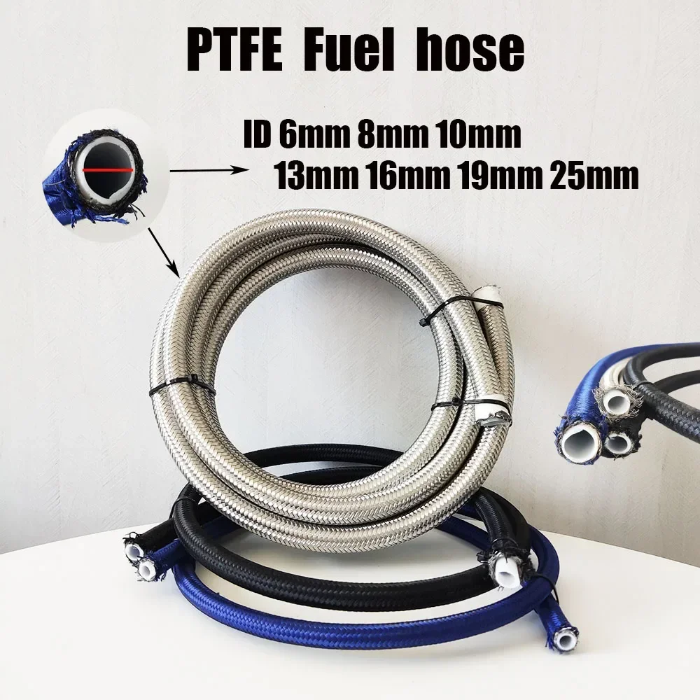 1M PTFE Universal Racing Schlauch ID6mm ~ 25mm Nylon Edelstahl Geflochtener Bremsschlauch Heizölleitung Ölkühler Autoschlauch