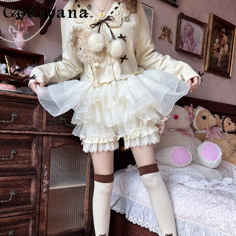 

Original Lolita Culottes Girls' Sweet Cute Kawaii Elastic Waist Mesh Splicing Shorts Soft Sister Lo Ballet Style Y2k Culottes