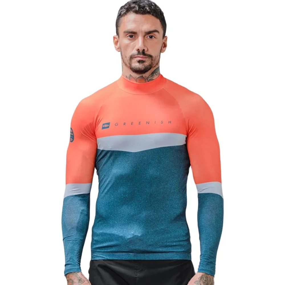 Greenish Men's Long Sleeve Surf Shirt Rashguard UV Protection Diving Suit Ice Cooler Beach Sunwear Swimwear Skins Gym Clothes