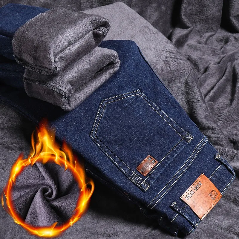 

Winter New Business Casual Plush Thickened Straight Warm Men's Denim Pants Jeans Men