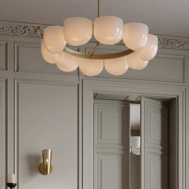 Light Luxury Milk White Glass Chandelier Design Living Room Dining Room Bedroom Fashionable Art Creative Lighting Installation