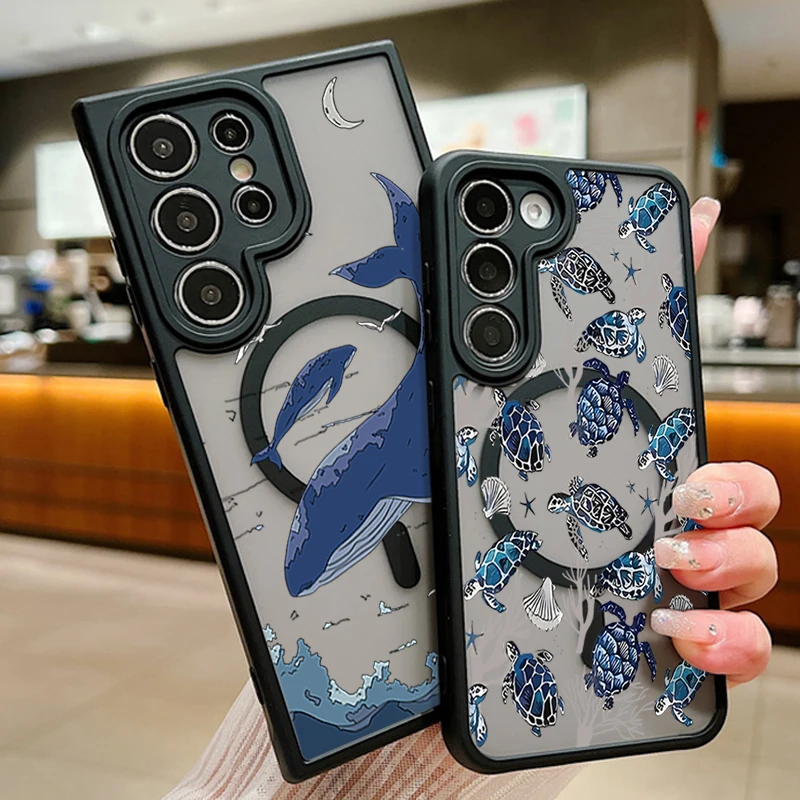 الحوت القرش السلاحف طباعة المغناطيسي حقيبة لهاتف سامسونج غالاكسي S23 S24 FE S25 Edge S24 S22 S23 الترا ل Magsafe ماتي غطاء الهاتف #2