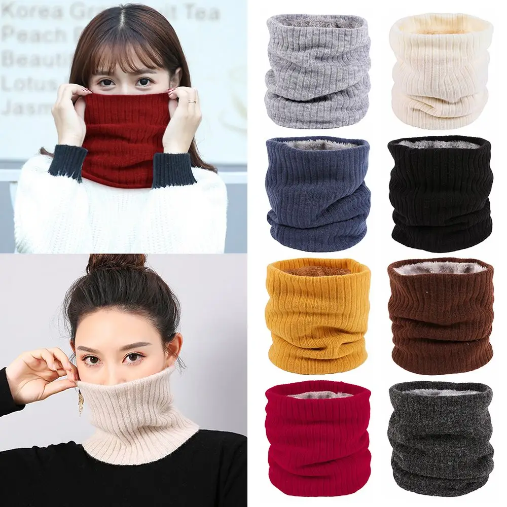 Accessories Double-Layer Knitted Collar Scarf Thick Winter Neck Gaiter Neck Warmer Fleece Lined Scarf Circle Loop Scarves