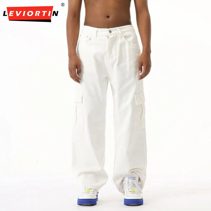 

Мужские четырехсезонные универсальные повседневные джинсы в гонконгском стиле в стиле ретро с большим карманом и полуэластичной резинкой на талии