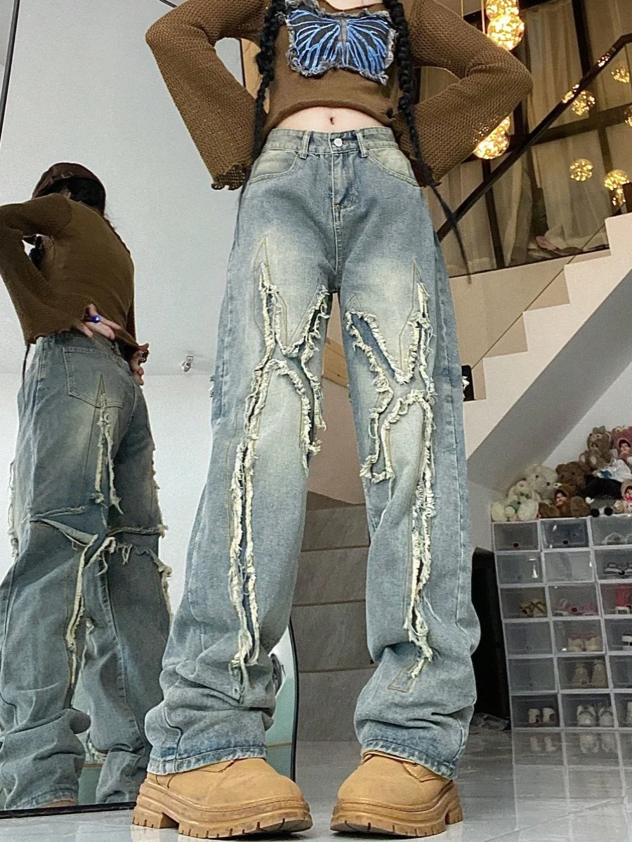 

Retro Washed Wide Leg Jeans High Waist Loose Fit Women's Summer Denim Pants Straight Cut Trousers Chic Vintage Style