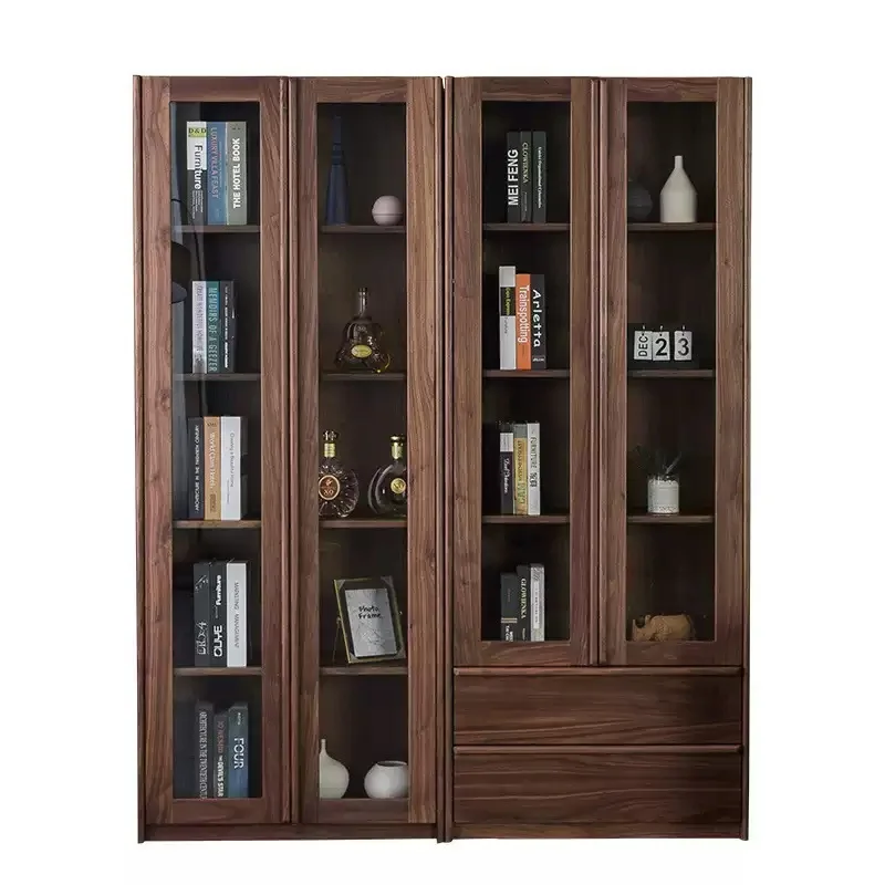 

North American black walnut solid wood Japanese combination bookcase, glass door cabinet, cherry wood storage cabinet