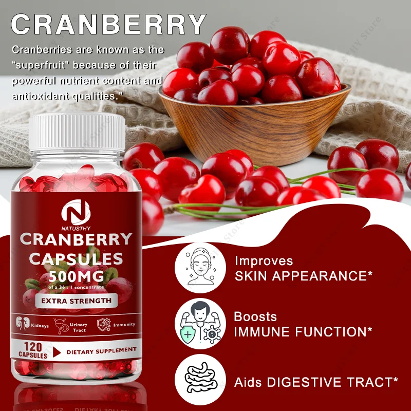 Cranberry Extract Supports Urinary System Health, Bladder Health Potent Antioxidant Rich Vitamin C - Everyday Cranberry Capsule
