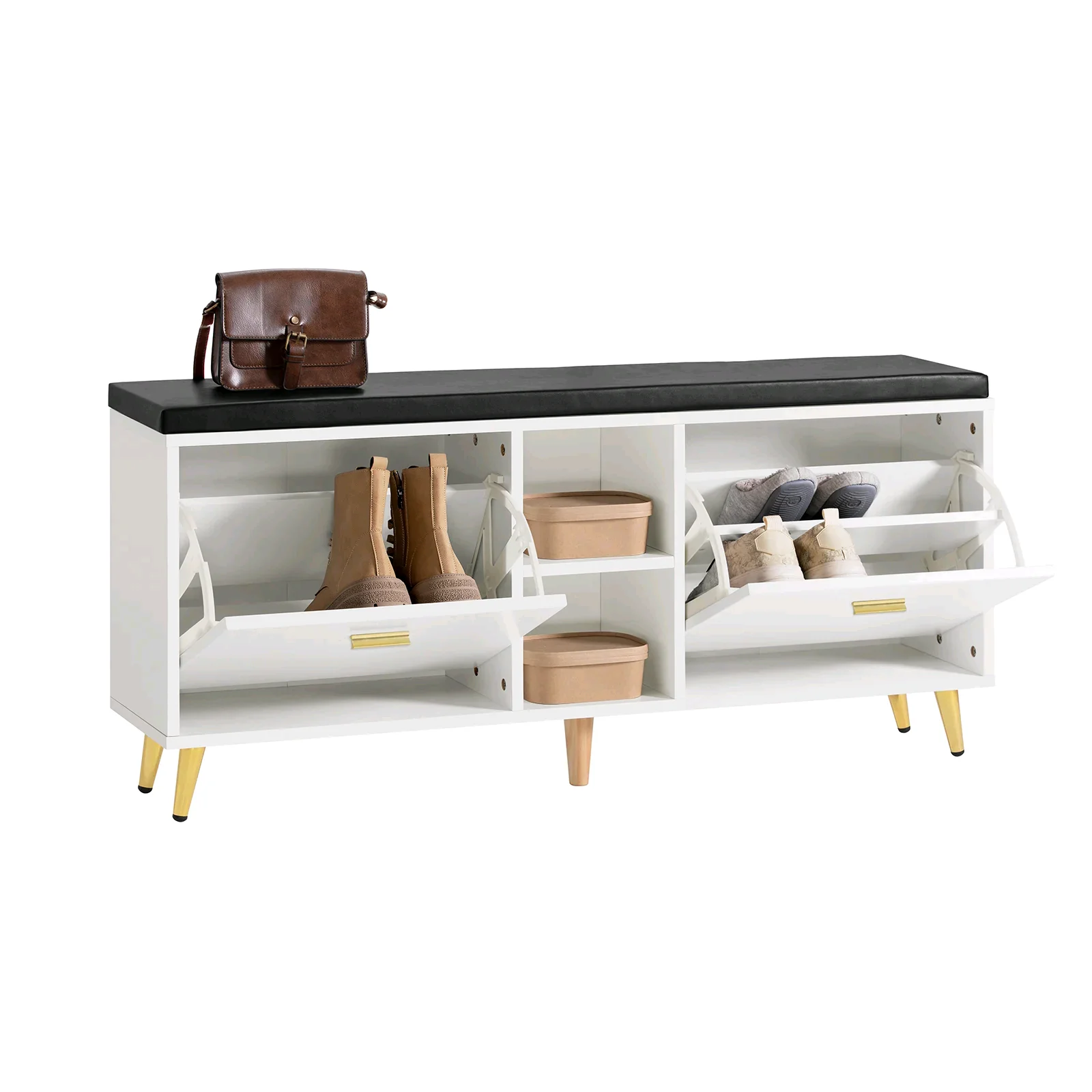 

！@Combohome Modern Living Room Corridor Walkway Shoe Storage Cabinet Entryway Wooden Shoe Rack Bench with Seat Cushion