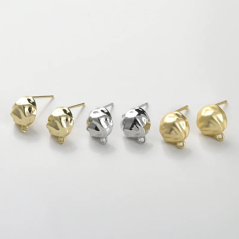 Copper-plated 14k Gold Color-preserving Concave-convex Round Stud Earrings DIY Handmade Earrings Handmade Material Accessories