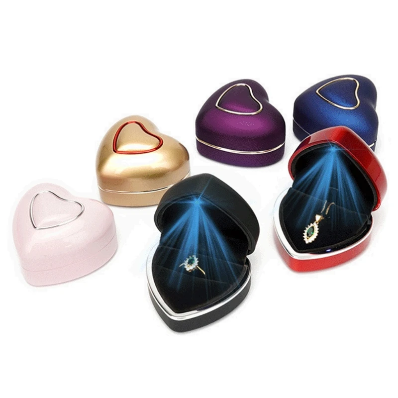 Hart-Vormige Led Light Wedding Ring Box Engagement Ringen Ketting Sieraden Case