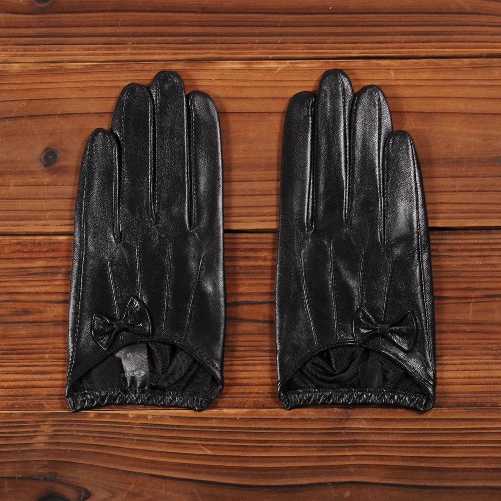 GOURS – gants d\'hiver en cuir véritable pour femme, doublure fine et chaude, avec nœud papillon, pour la conduite, GSL047