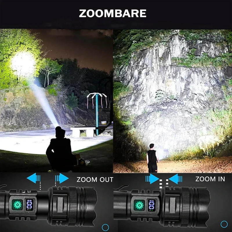 High Powerful LED Flashlight Aluminum Alloy Rechargeable LED Zoom Tactical Torch Outdoor Waterproof Multifunction Searchlight