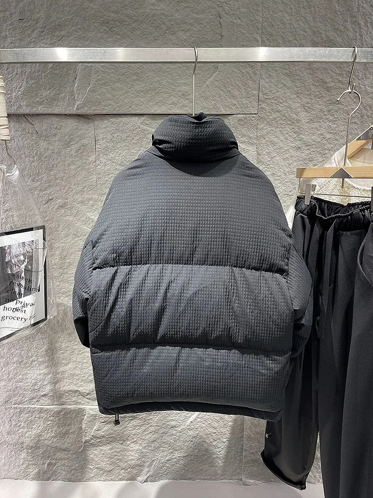 Chaqueta de plumón de pato blanco grueso y cálido para hombre, abrigo a la moda con cuello levantado empalmado a prueba de viento, abrigo informal