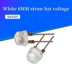 10PCS NEW F8 8mm 0.5W 3.0-3.2V Straw hat LED White Super bright LED lamp Wide Angle Transparent LED Lamp Strawhat LED