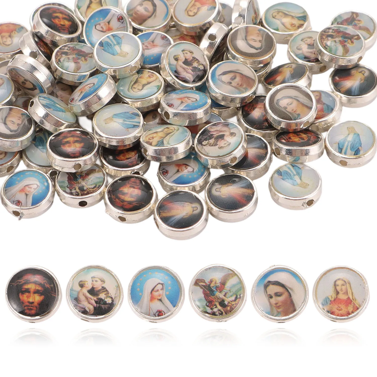 30pcs/batch Drip Oil Catholic Virgin Mary Loose Spaced Beads DIY Rose Making Accessories