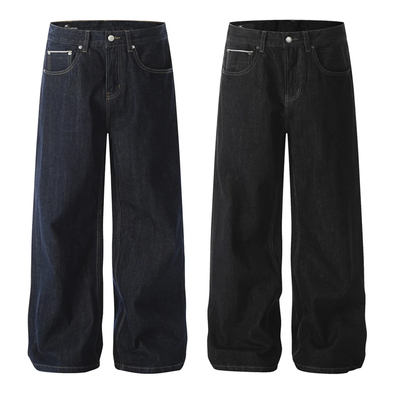 

Темно-синие винтажные модные мужские джинсы в американском стиле, унисекс, прямого кроя, повседневные джинсовые расклешенные брюки, шикарные длинные брюки
